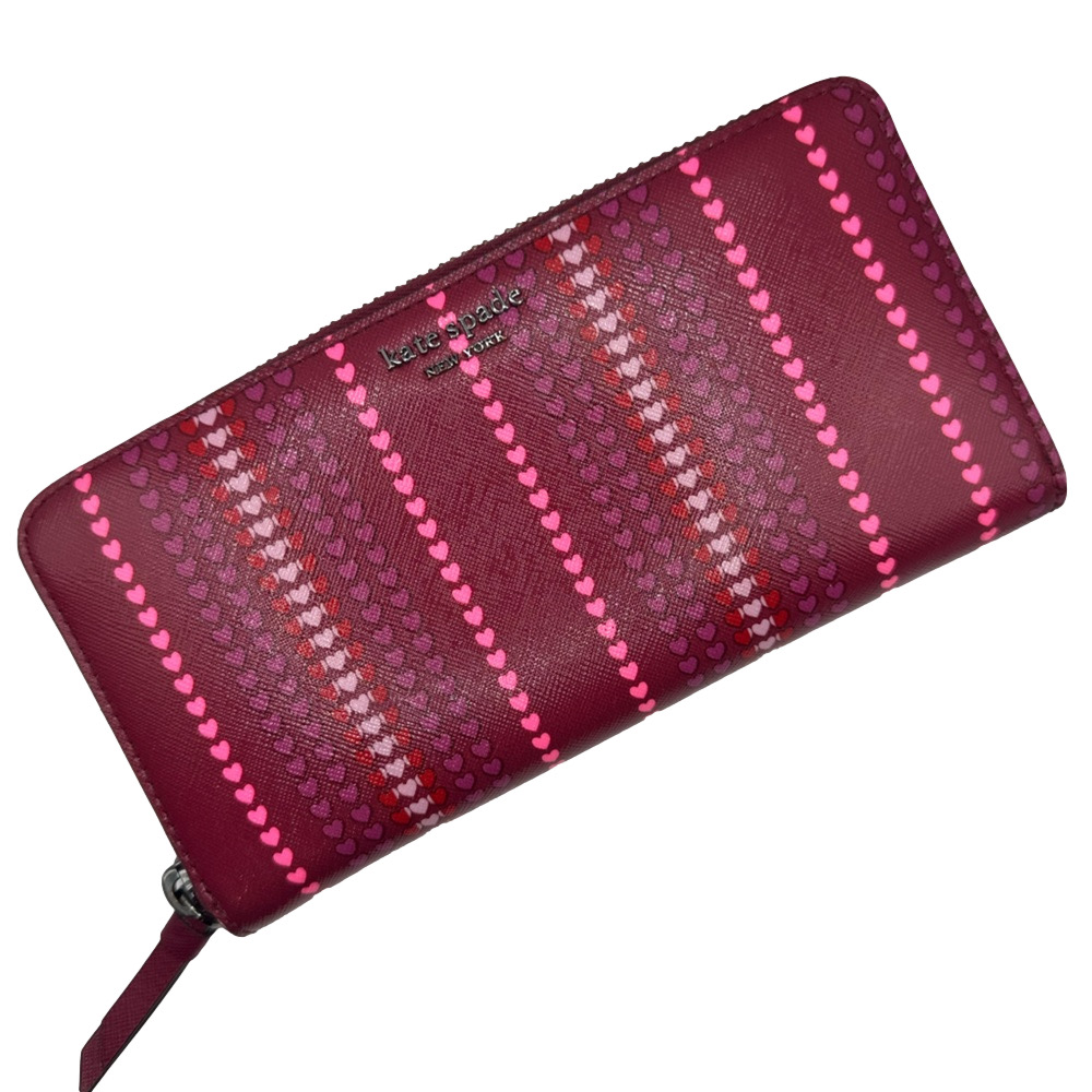 KATE SPADE ♠️ New York Cameron Large Continental Wallet Red Pink Heart stripe ❤️